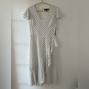 Ralph Lauren White and Navy Polka Dot Midi Dress